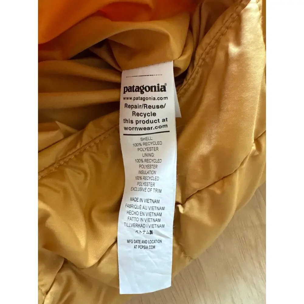 Patagonia Kids M 10 Mustard Sherpa Lined Hooded Insulated Puffer Jacket